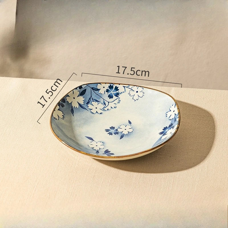Assiette japonaise en céramique motif floral bol profond