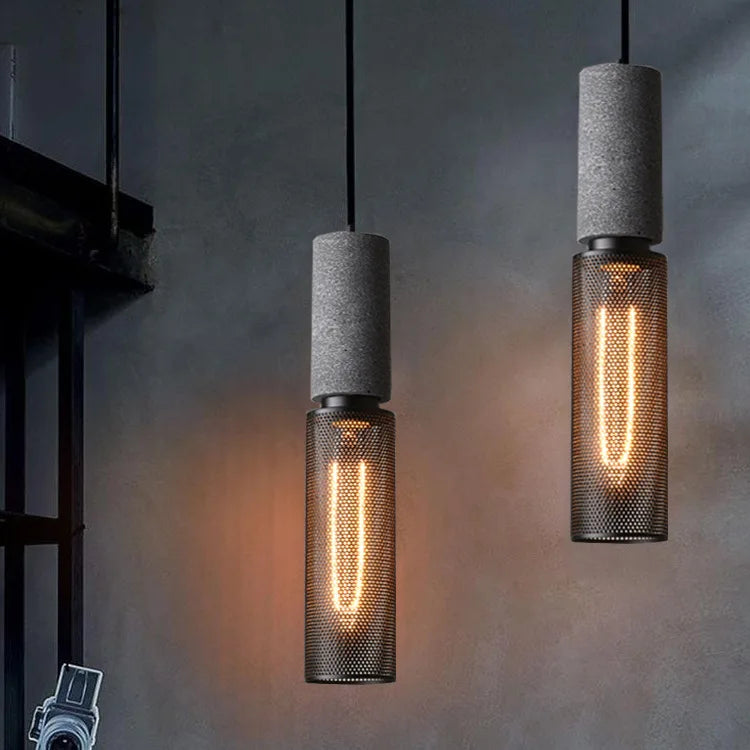 Plafonnier LED suspendu en ciment au design industriel moderne - vue 5 sur 12