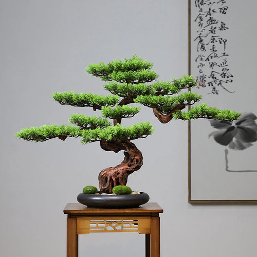 Simulation bonsai trees are suitable for decoration, immortal welcoming pine, green planting, artificial landscape, home, living - vue 2 sur 25