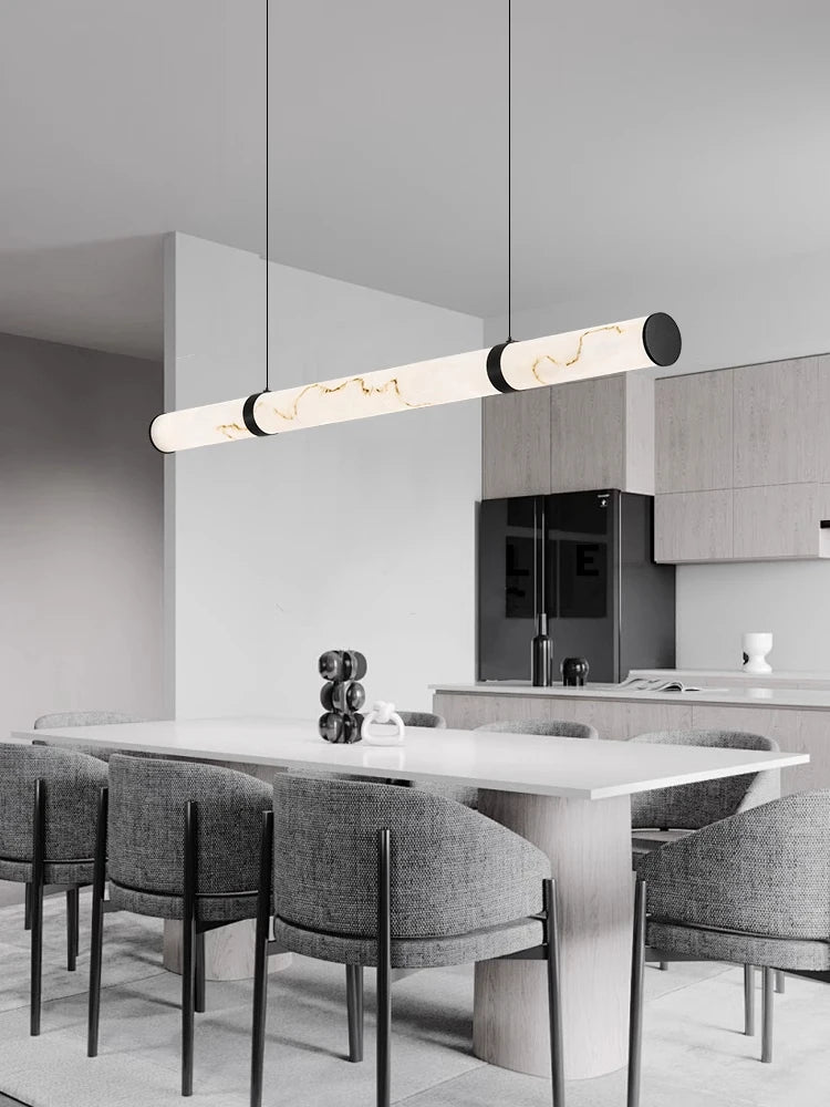 Modern Minimalist All Copper Light Luxury Resin Dining Table Island, High-end Long Strip Straight Line Lighting Decorative Lamp - vue 1 sur 12