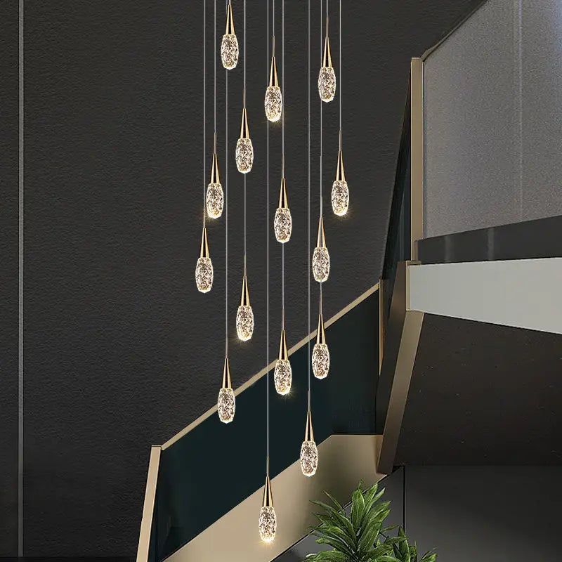 lustre d'escalier duplex lumière moderne de luxe rotatif en cristal - vue 7 sur 17