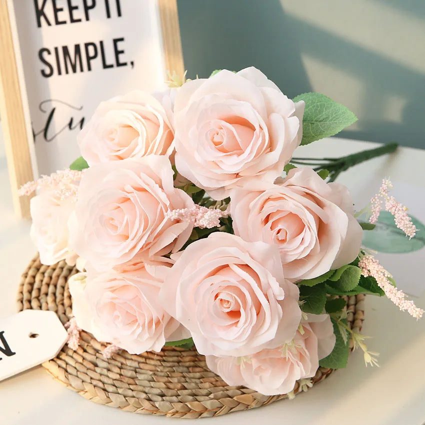 bouquet de roses artificielles en soie pour décoration et mariage - vue 7 sur 12