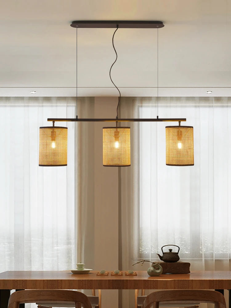 lustre rétro en rotin style rural pour éclairage créatif - vue 4 sur 7