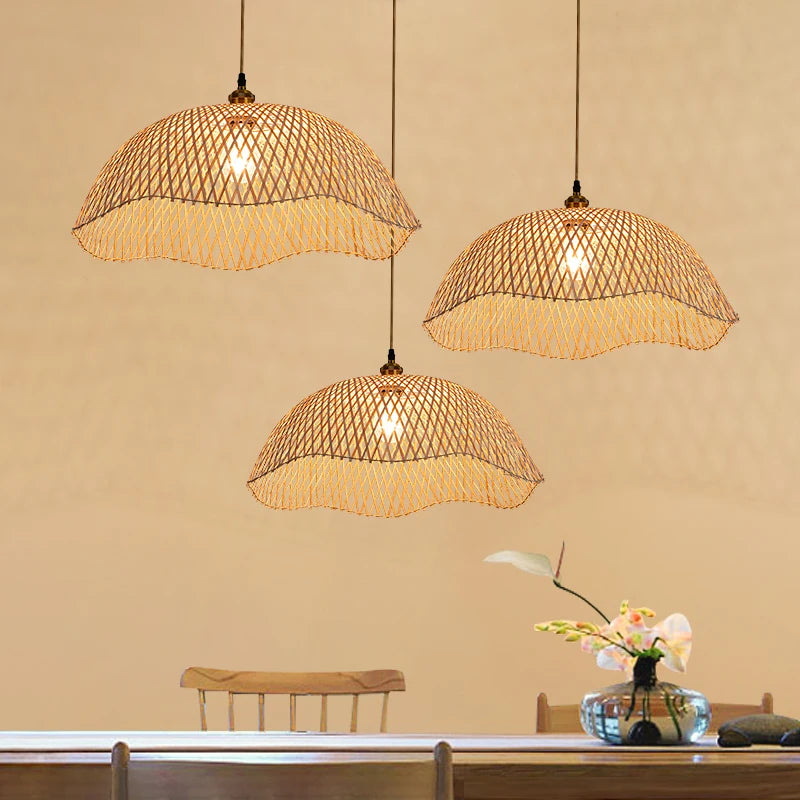 Rétro bambou tissage osier rotin suspension lumières à la main bambou lampe Restaurant salon chambre décor suspension
