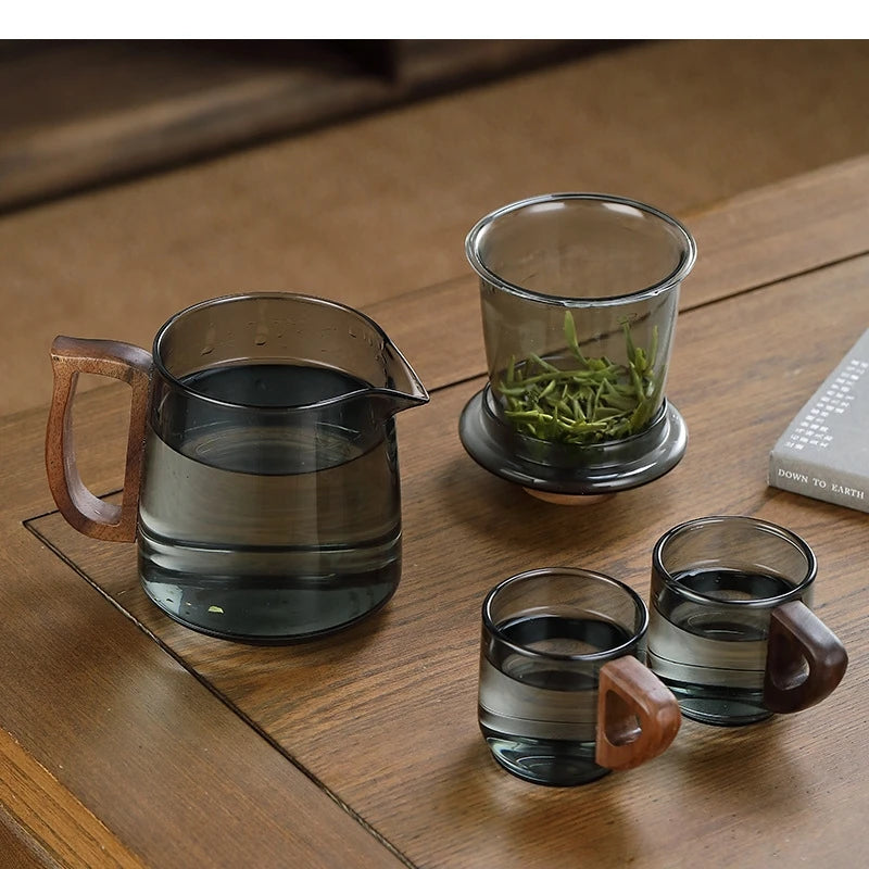 Théière cafetière en verre portatif avec tasses puer - vue 5 sur 7