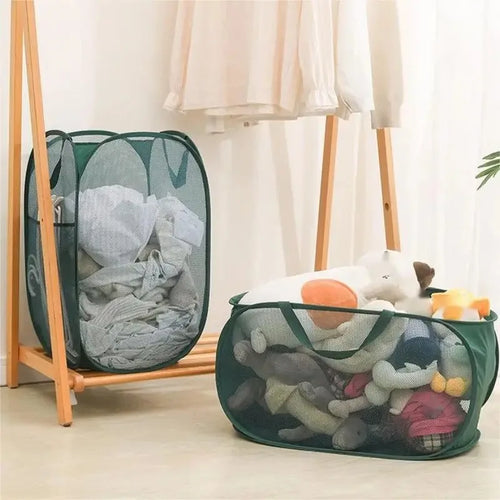 Foldable Mesh Storage Basket for Home and Bathroom,Shower Laundry Bag,Dirty Clothes Bag,Portable Business Travel,No Partition - vue 2 sur 14
