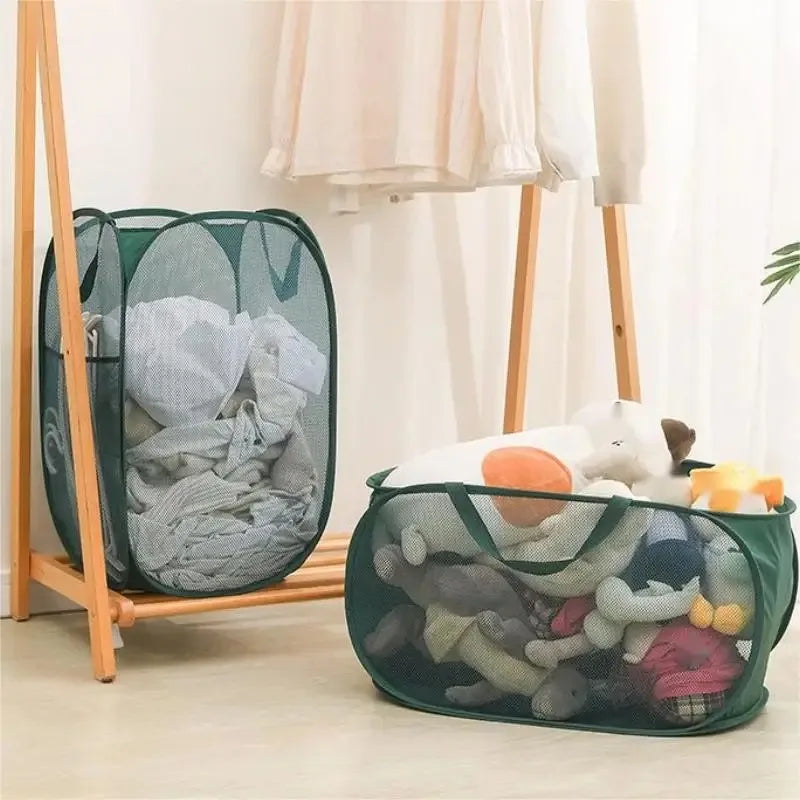 Foldable Mesh Storage Basket for Home and Bathroom,Shower Laundry Bag,Dirty Clothes Bag,Portable Business Travel,No Partition - vue 1 sur 14