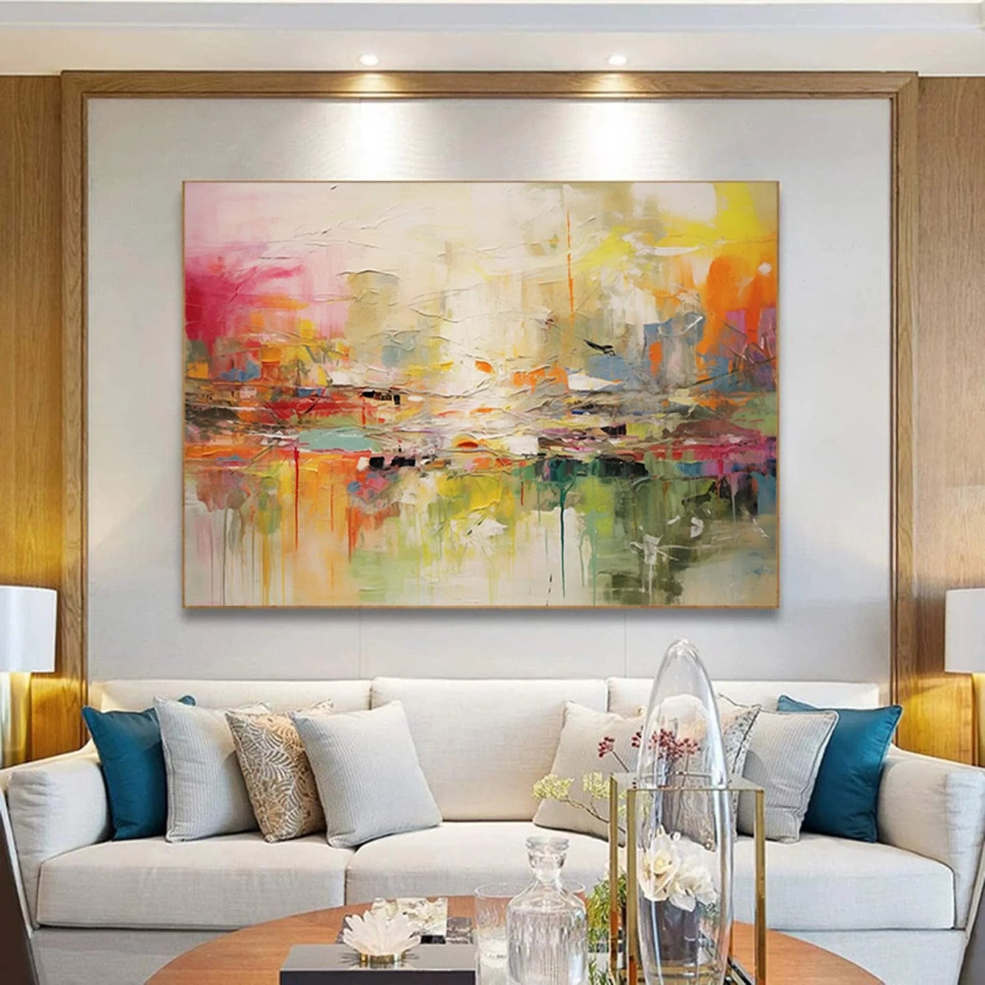 grande peinture murale abstraite peinte à la main pour décoration intérieure - vue 7 sur 7