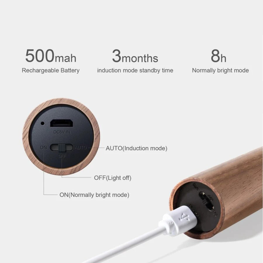 lampe led usb rechargeable bois sans fil - vue 6 sur 10