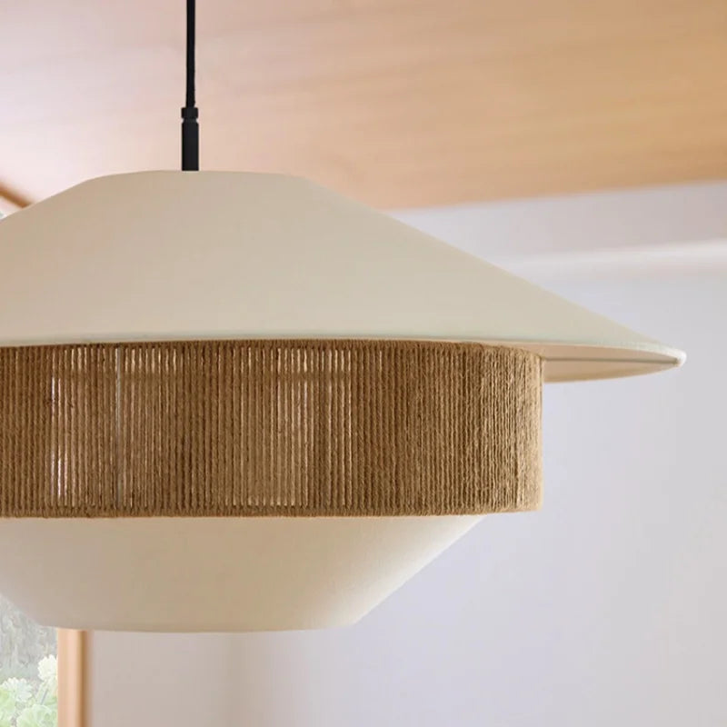 Vintage fabric pendant light with hemp rope, country style - vue 5 sur 9
