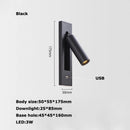 Black Brass Rectangular LED Wall Lamp Wall Sconce Wall Spotlight Reading Light with Switch and USB Port, Rotatable For Bedroom