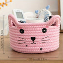 Bohemian Cat Face Woven Cotton Fabric Storage Baskets, Versatile Organizer For Bedroom Living Room Office Desk Sundries Sorting