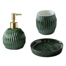 Nordic Bathroom, Dark Green Ceramic Embossed Shape, Soap Dispenser, Dish, Mouthwash Cup, Bathroom Supplies, Set