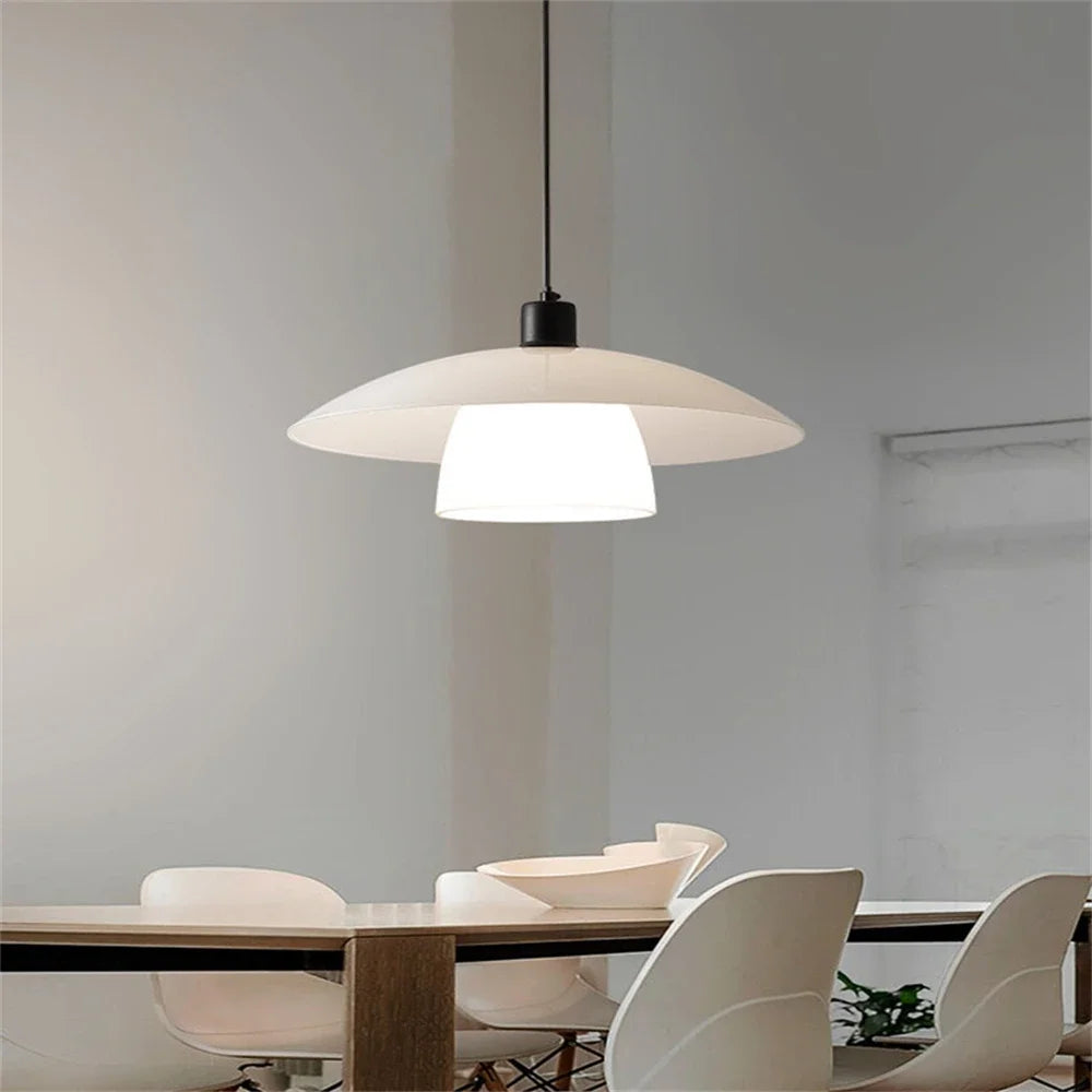 Lamp Glass Pendant Light,with Handblown White Art Glass Shade Adjustable Cord Black Finish Modern Hanging Pendant Light For Kitc - vue 2 sur 7