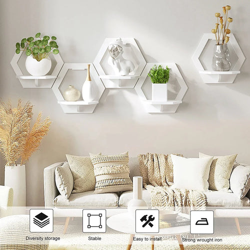Set of 3 or 6 hexagonal shelves for flowers handmade decor - vue 2 sur 8