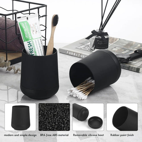 Matte Black toothbrush holders for bathrooms with silicon boot, Modern tooth brushing and toothpaste holder cup for bathroom Org - vue 5 sur 6