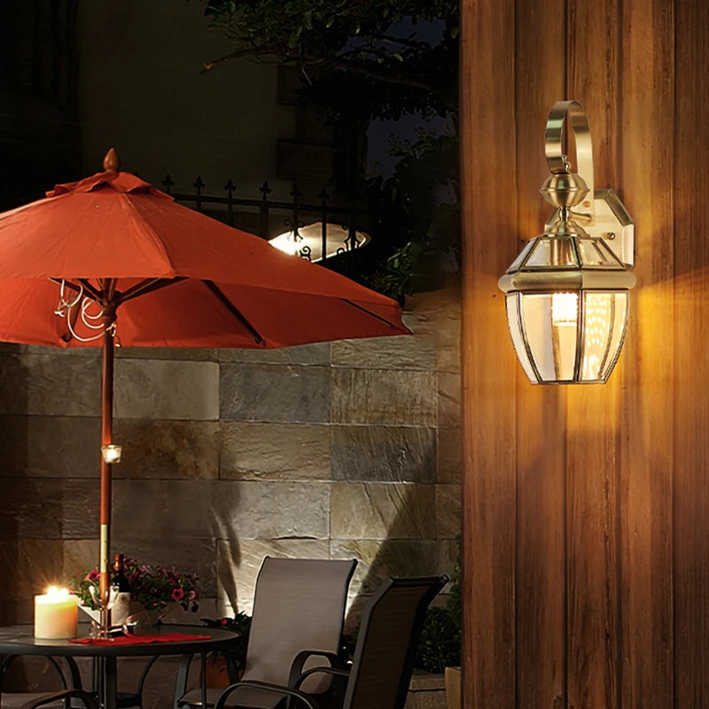 Applique extérieure Villa couloir or cuivre rétro luxe jardin extérieur mur jardin passerelle Simple balcon porte terrasse lampe - vue 3 sur 8