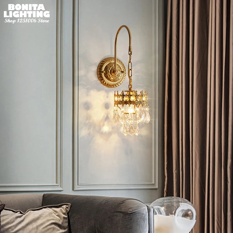 applique murale rétro en cristal design européen classique sculpté - vue 6 sur 10