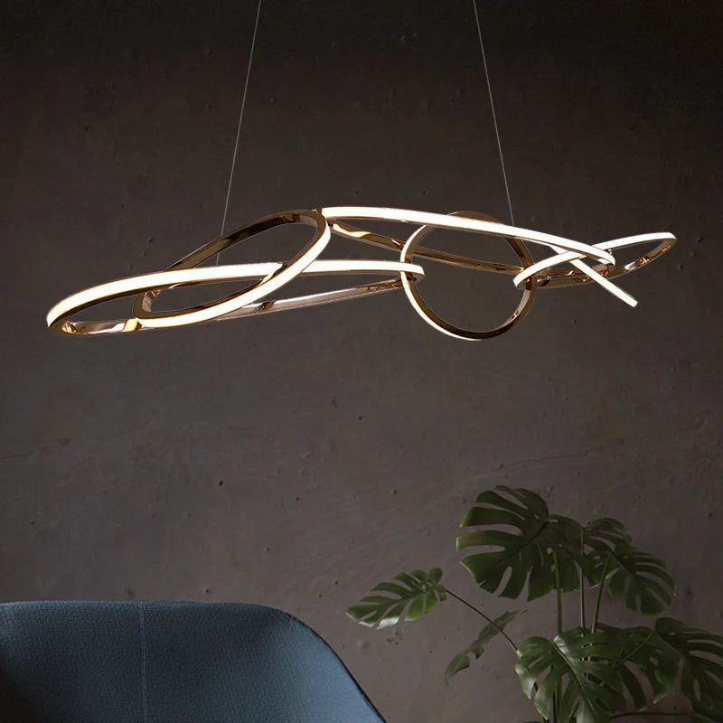 lustre nordique en anneau en acier inoxydable luxe post-moderne