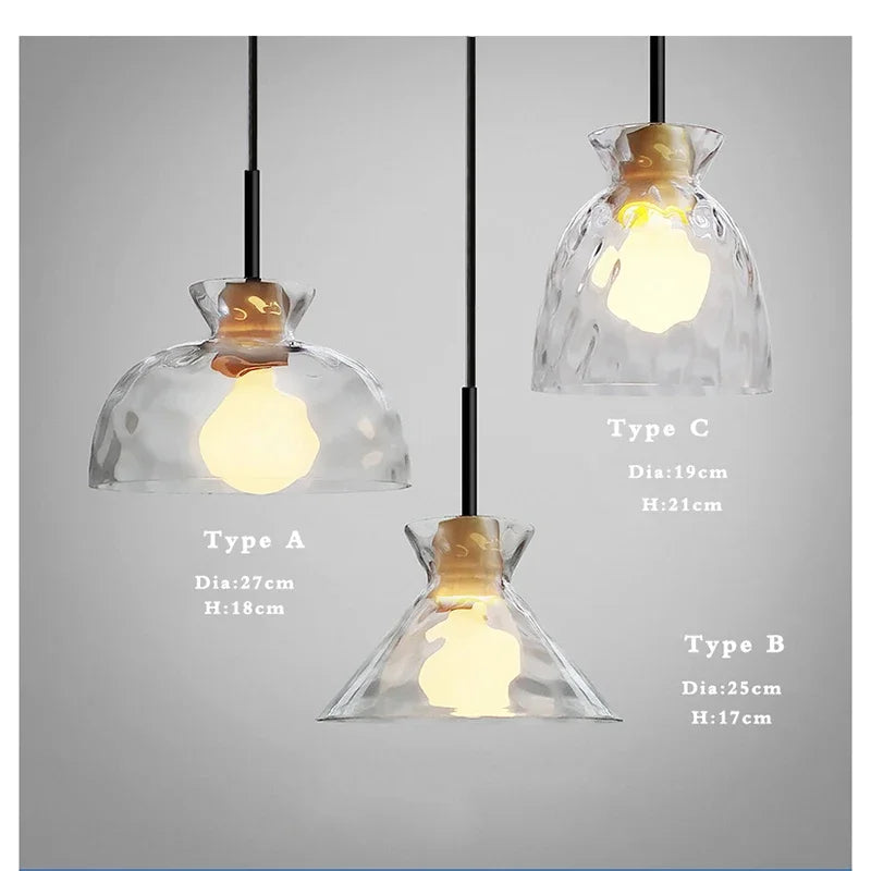 Lamp Mini Pendant Lighting With Handblown Clear Hammered Glass Shade, Adjustable Cord Ceiling Light Fixture For Kitchen Island - vue 3 sur 9