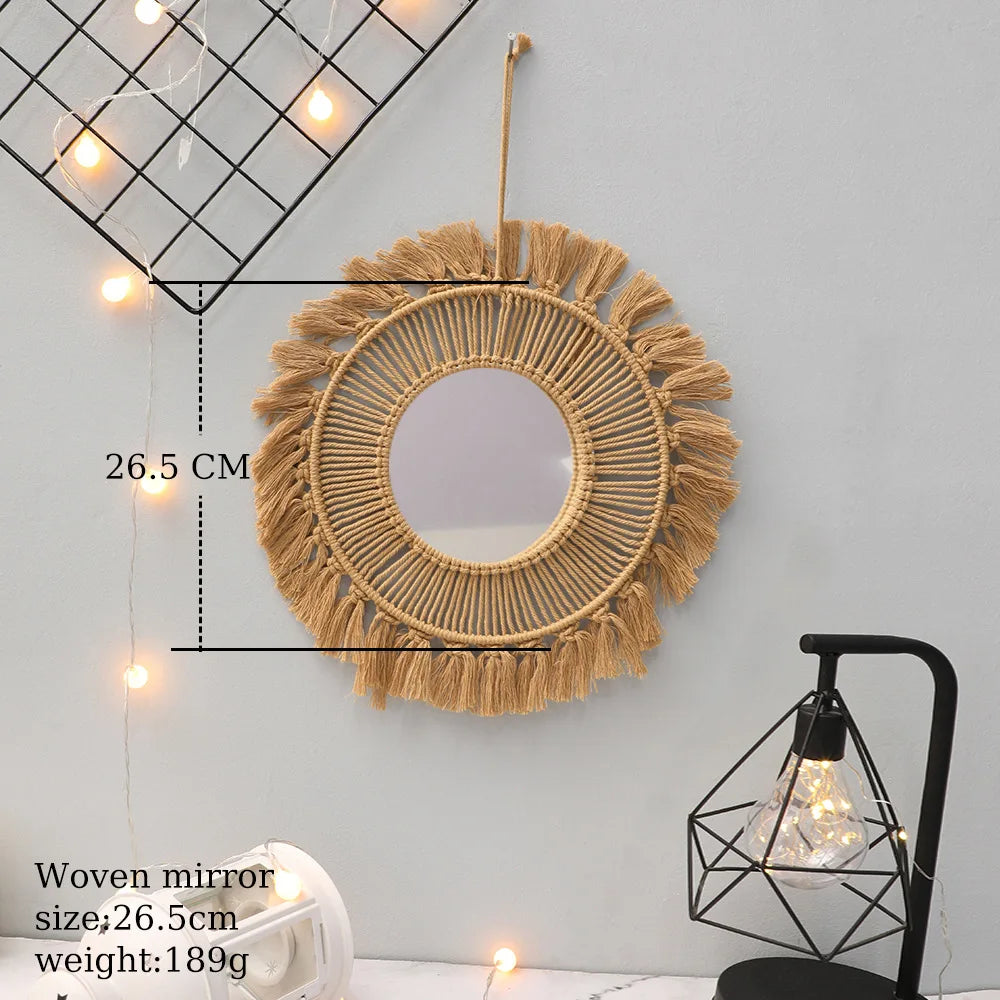 miroir rond en macramé style bohème pour décoration murale - vue 17 sur 19