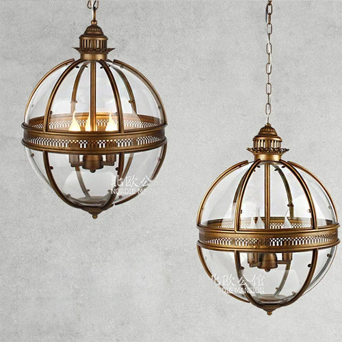 lustre sphérique rétro en fer et verre brillant - vue 6 sur 11