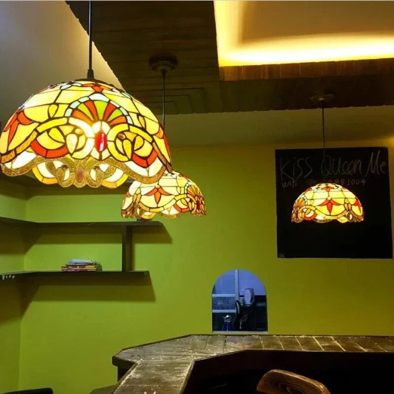suspension tiffany en verre fait main style nordique paon