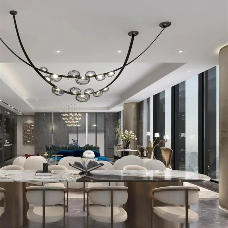 sandyha lustre en cuir avec suspension led design moderne - vue 5 sur 12