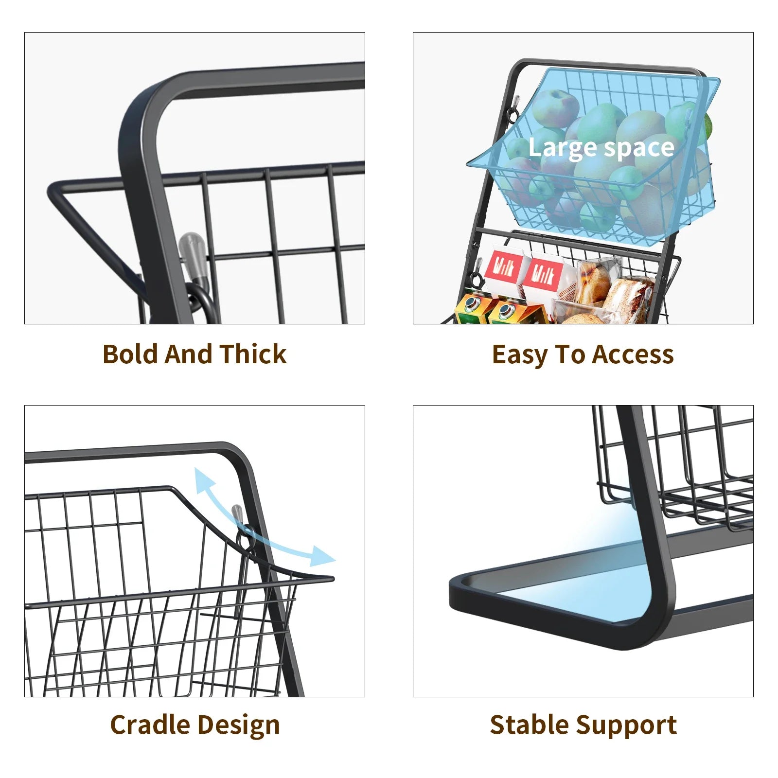 Fruit basket,,vegetable basket,Kitchen countertop storage basket,Wire removable storage rack,Spices and snack racks - vue 5 sur 8