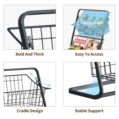 Fruit basket,,vegetable basket,Kitchen countertop storage basket,Wire removable storage rack,Spices and snack racks - vue 6 sur 8