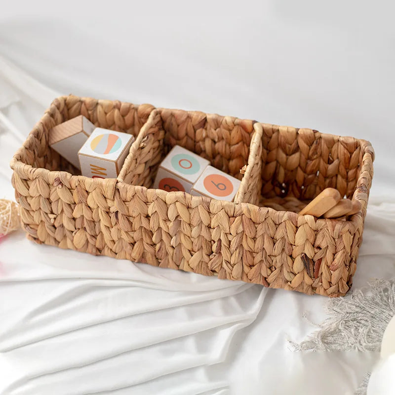 panier de rangement tissé à la main trois compartiments en rotin - vue 3 sur 5