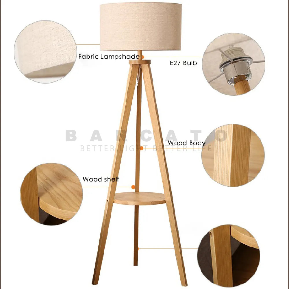 Lampadaire en bois moderne lampe sur pied nordique Art déco lampadaires pour salon LED canapé lampadaires café support décoratif - vue 6 sur 8