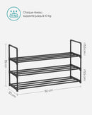 SONGMICS Shoe Rack 3 Tier, Metal Shoe Rack for 12-15 Pairs, Stackable, Hallway, Living Room, Bedroom, 30 x 92 x 55 cm