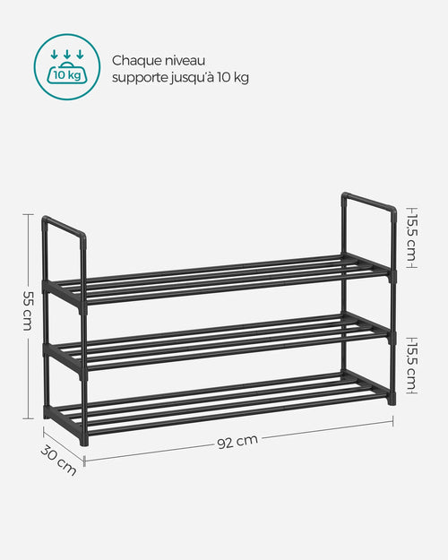 SONGMICS Shoe Rack 3 Tier, Metal Shoe Rack for 12-15 Pairs, Stackable, Hallway, Living Room, Bedroom, 30 x 92 x 55 cm - vue 7 sur 7