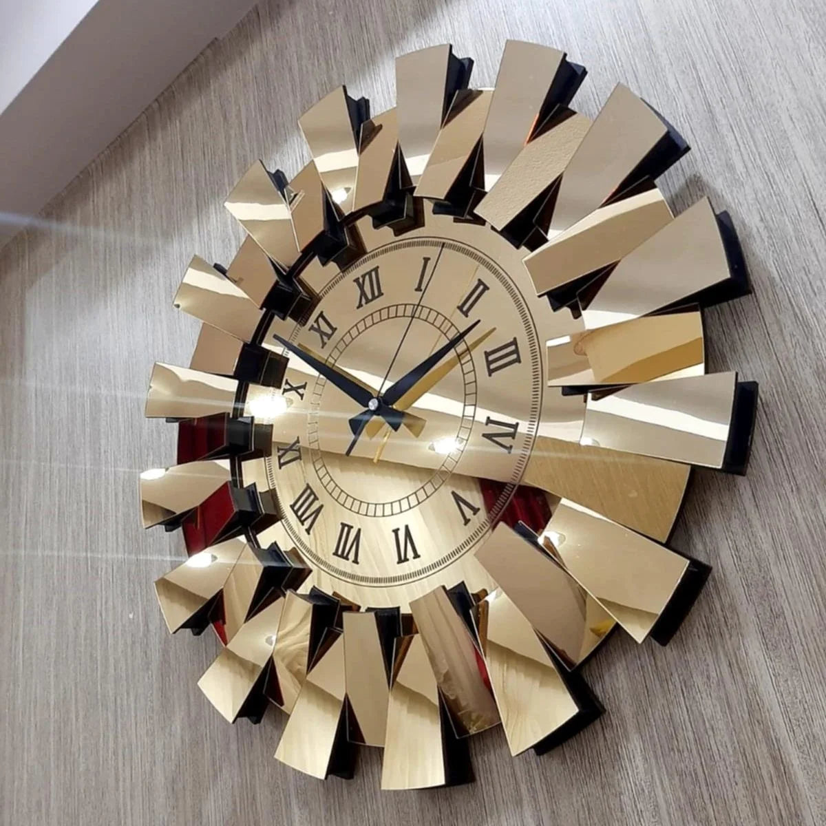 horloge murale miroir 3d luxe motif piano chiffres romains décoratifs - vue 5 sur 8