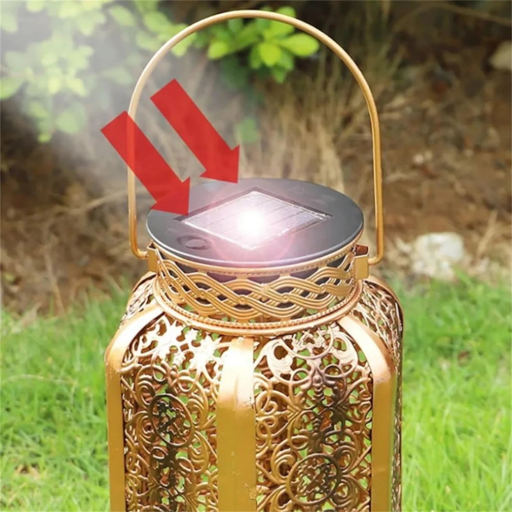 lanterne solaire rétro avec motif creux pour extérieur et décoration - vue 5 sur 6