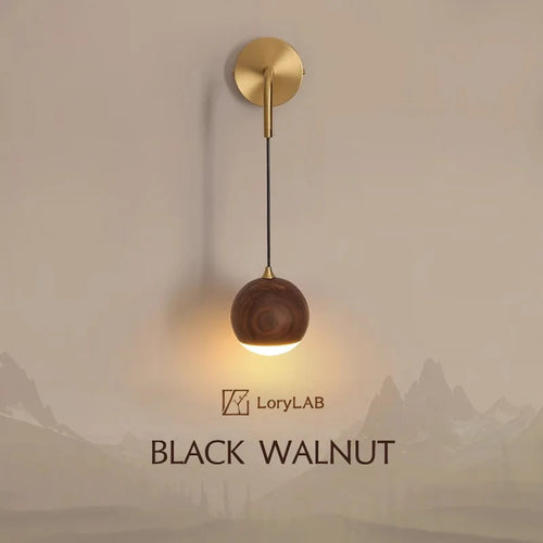 Walnut Wood Round ball Wall light, Wabi-sabi Modern style, Wall Sconces for Bedroom, Living, Corridor, Aisle balcony, Entrance - vue 2 sur 7