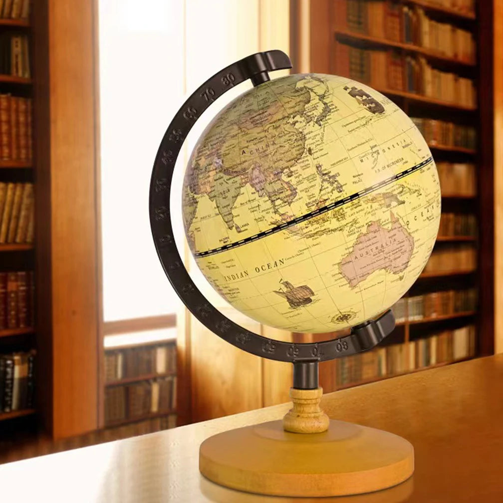 globe terrestre en bois vintage avec support pour étudiants - vue 8 sur 7