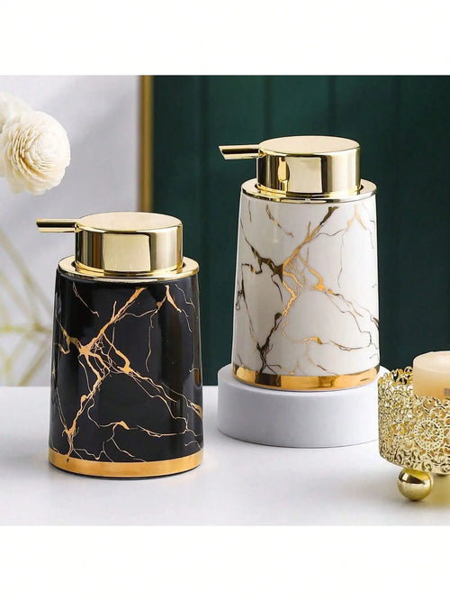 400ml Light Luxury Ceramic Marble Texture Refillable Press Mousse Foaming Soap Dispenser For Bottling, Filling Facial Cleanser - vue 2 sur 9