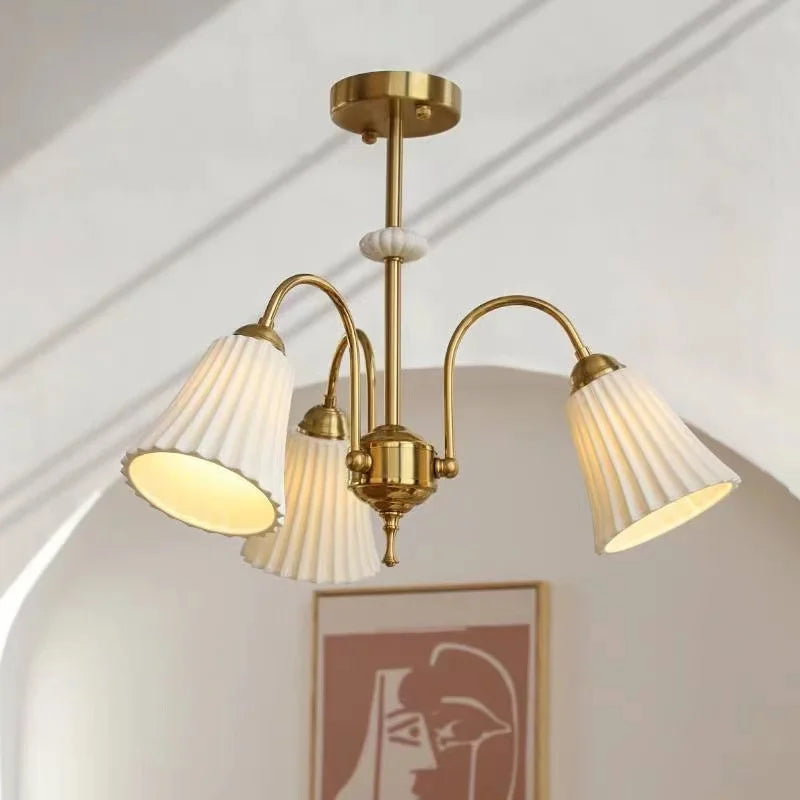 lustre rétro français en céramique et cuivre style américain design - vue 3 sur 13