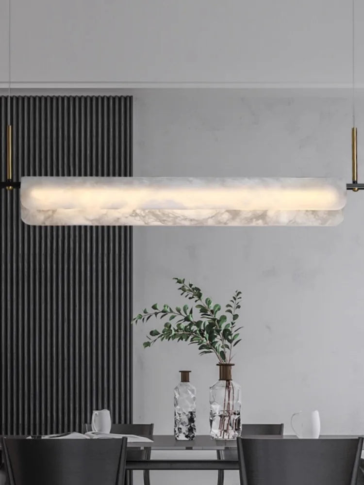 lustre en marbre naturel pur et cuivre design lumineux moderne - vue 5 sur 11