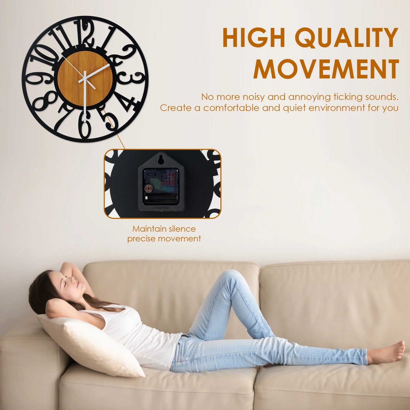 horloge murale silencieuse en fer avec chiffres arabes - vue 6 sur 7