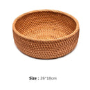 HeMu-Round Rattan Woven Basket, Wicker Fruit Basket, Bread Food, Kitchen Home Decor, Organizer Breadbasket for Kitchen
