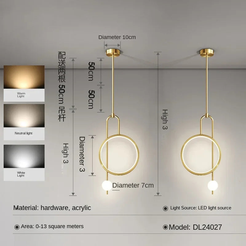 Modern pendant light with gold ring and minimalist Nordic lighting - vue 9 sur 12