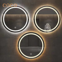 31-inch Round Smart Makeup Mirror, Homestand Oval with Light Backlight Tri-color Touch Fog Removal Wall Hanging Bathroom Mirror