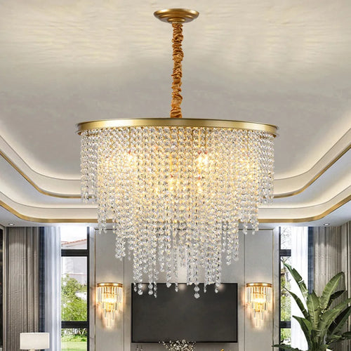 Lustre en cristal Luxe moderne LED chaîne de fronde or - vue 4 sur 10