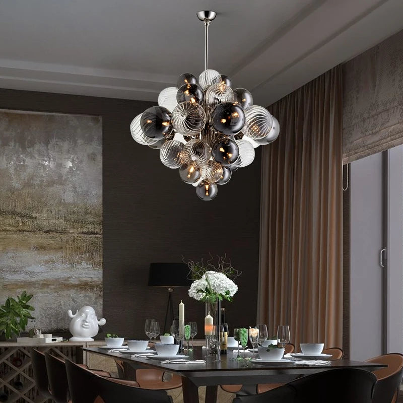 lustre nordique créatif en fer et bulles de verre - vue 5 sur 10