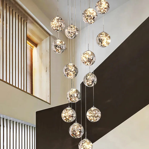 lustre moderne en colimaçon avec éclairage led et boule de cristal