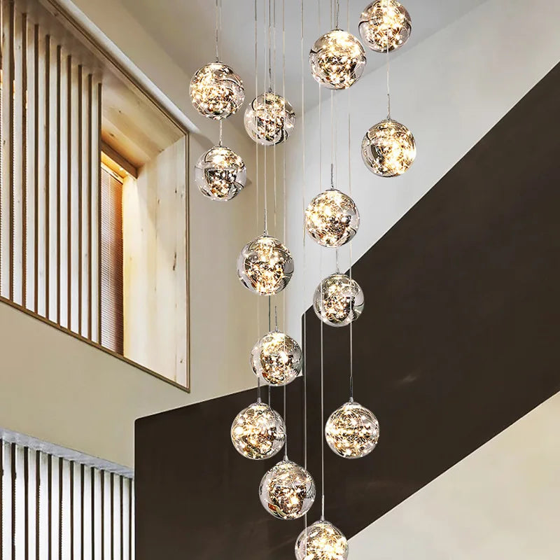 lustre moderne en colimaçon avec éclairage led et boule de cristal - vue 5 sur 16