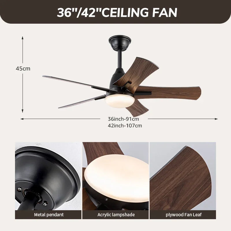 ventilateur de plafond moderne en bois avec télécommande et lumière - vue 4 sur 8
